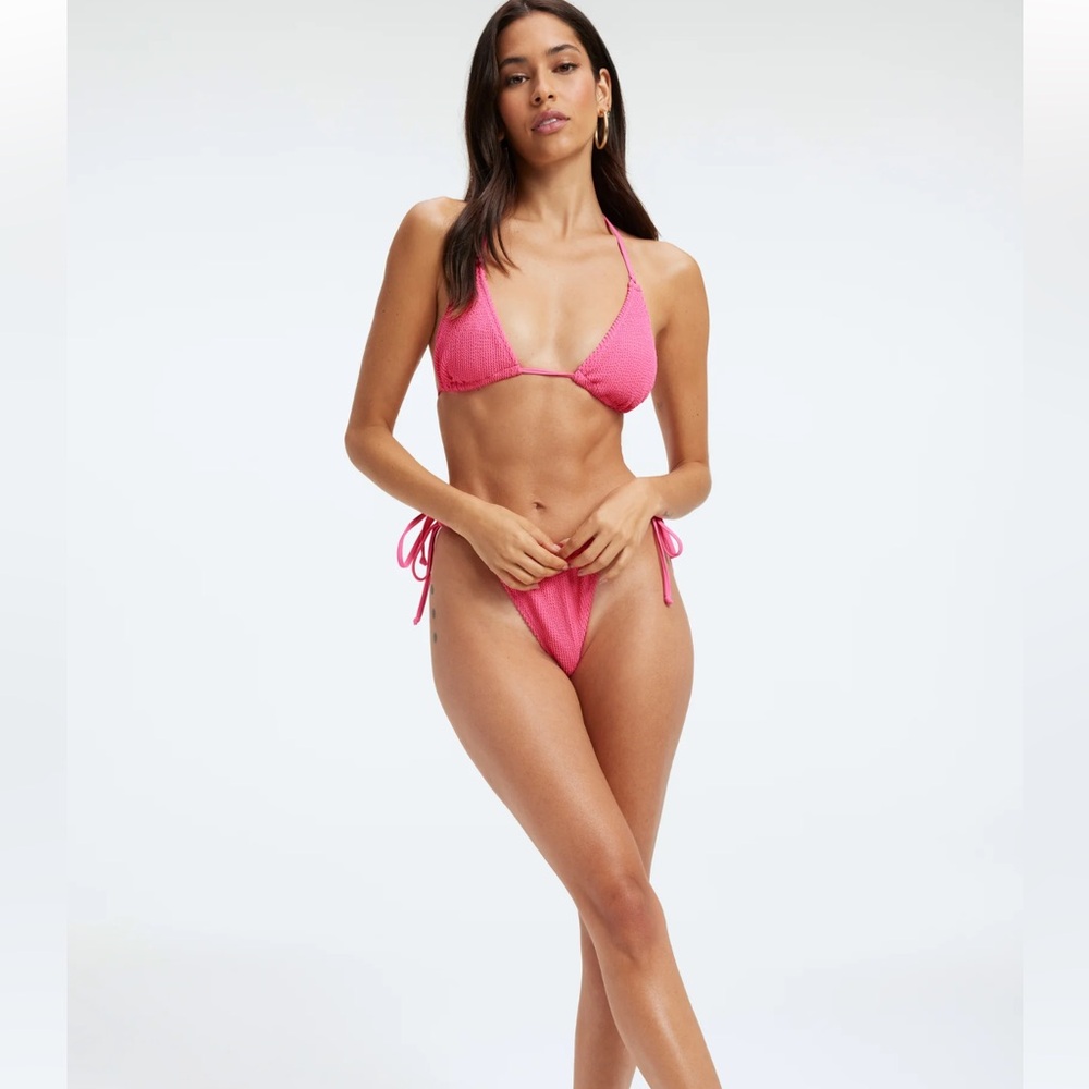 NWT Good American ALWAYS FITS TINY TIES BIKINI BOTTOM in Bright Pink 1/2 SM